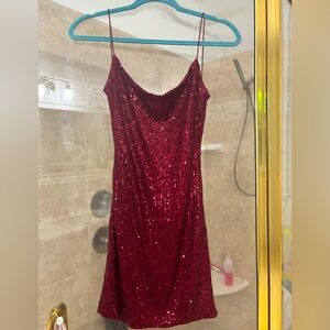 Windsor hoco or just dress pomegranate color  sparkly